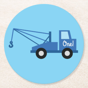Trucks Cars Cute Boy Kids Birthday Party Theme Round Paper Coaster
