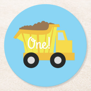 Trucks Cars Cute Boy Kids Birthday Party Theme Round Paper Coaster