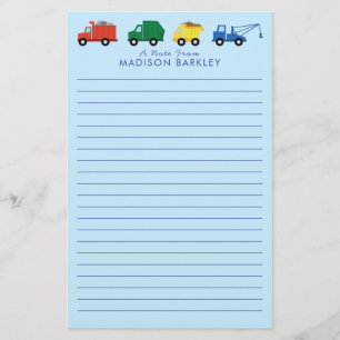 Trucks Construction Vehicles Boy's Cute Kid's Stationery