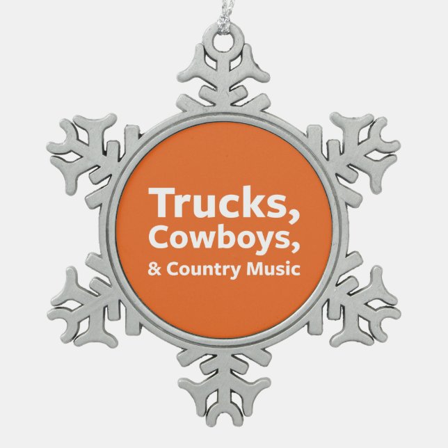 Trucks, Cowboys and Country Music Snowflake Pewter Christmas Ornament (Front)
