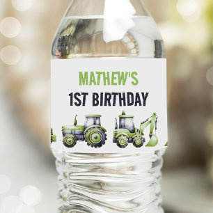 Trucks & Diggers Construction Birthday Water Bottle Label