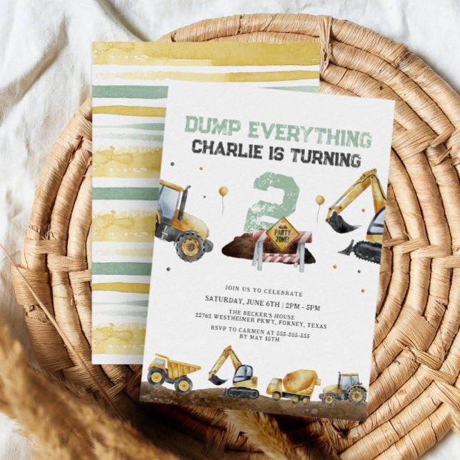 Trucks & Diggers Minimal Construction 2nd Birthday Invitation (Creator Uploaded)