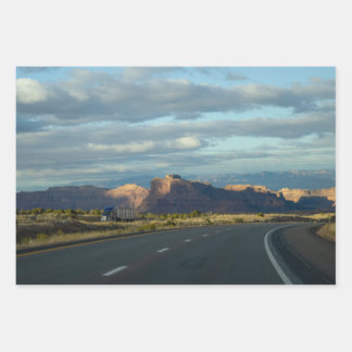 Trucks, mountains and sunset beautiful views wrapping paper sheet