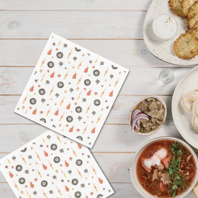 Trucks Racing Checkers Modern Watercolor White Napkin (Creator Uploaded)