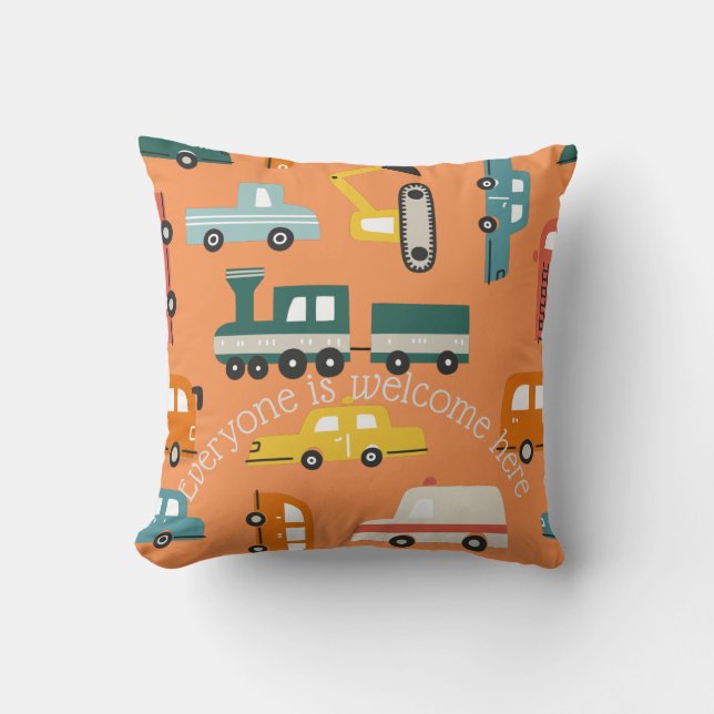Trucks Trains and Automobiles Throw Pillow (Front)