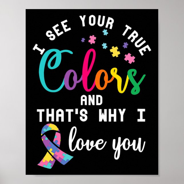True Autism Colours Autistic Awareness Ribbon Spec Poster (Front)
