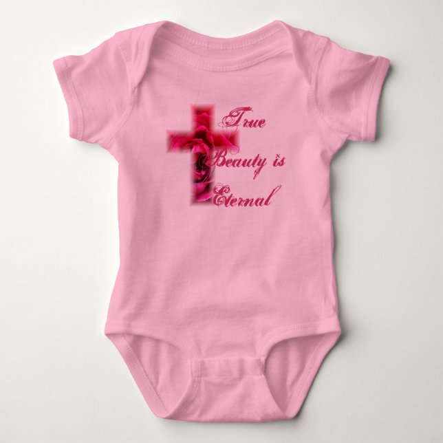 True Beauty is Eternal Rose Cross Baby Bodysuit (Front)