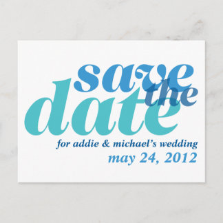 True blue bold wedding announcement save the date postcard