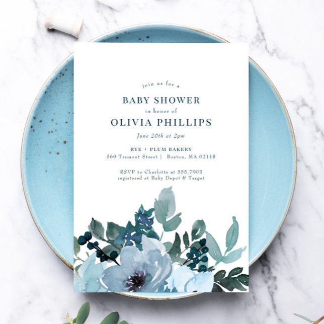 True Blue Flowers Baby Shower Invitation (Creator Uploaded)
