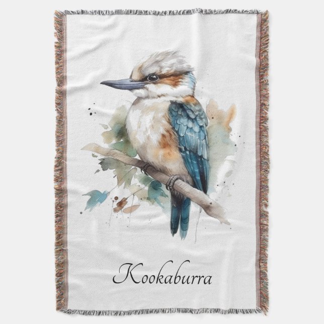 True Blue Kookaburra, custom Throw Blanket (Front Vertical)