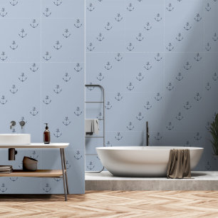True Blue Nautic Anchor and Rope Pattern Wallpaper