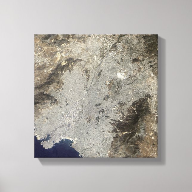 True-colour satellite view of central Athens Canvas Print (Front)