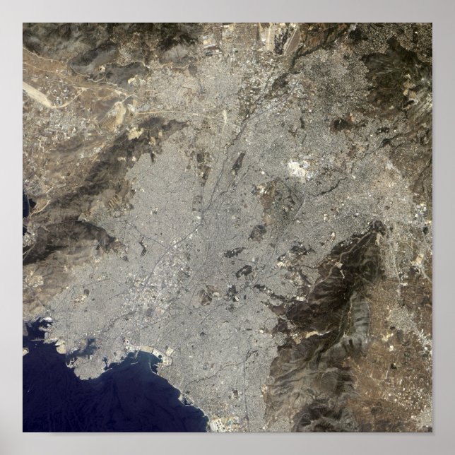 True-colour satellite view of central Athens Poster (Front)