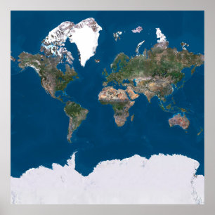 True colour satellite world map poster