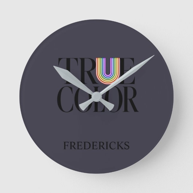 True Colours Editorial Custom Typography Design Round Clock (Front)