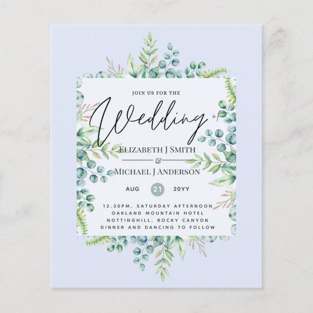 True Colours GREENERY Modern Budget Wedding Invite (Front)