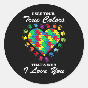 True Colours Heart Puzzle Cool Autism Awareness Gi Classic Round Sticker