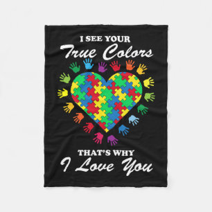 True Colours Heart Puzzle Cool Autism Awareness Gi Fleece Blanket