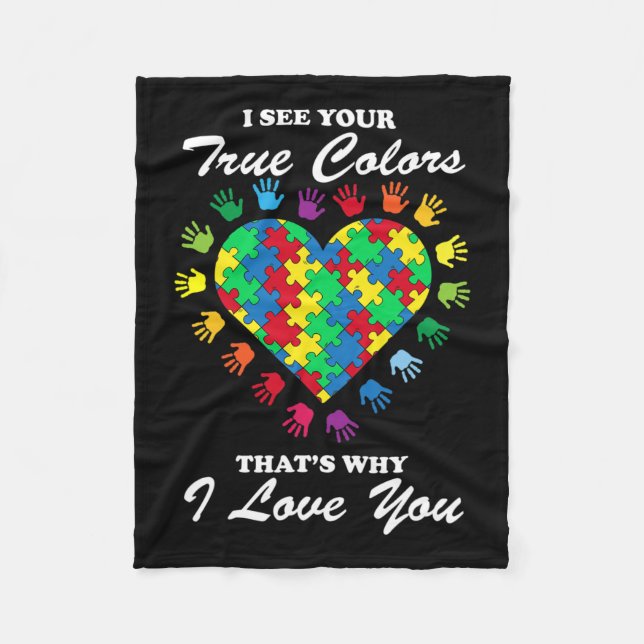 True Colours Heart Puzzle Cool Autism Awareness Gi Fleece Blanket (Front)