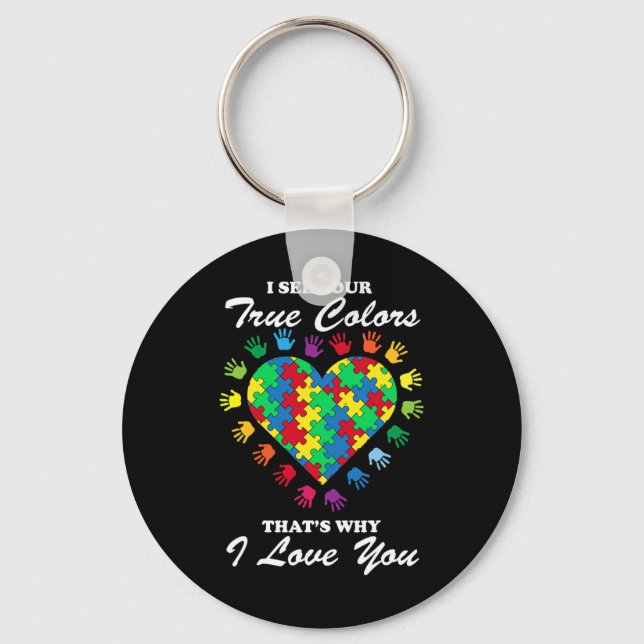 True Colours Heart Puzzle Cool Autism Awareness Gi Key Ring (Front)