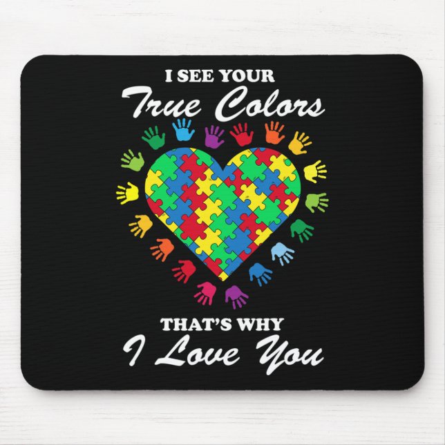 True Colours Heart Puzzle Cool Autism Awareness Gi Mouse Pad (Front)