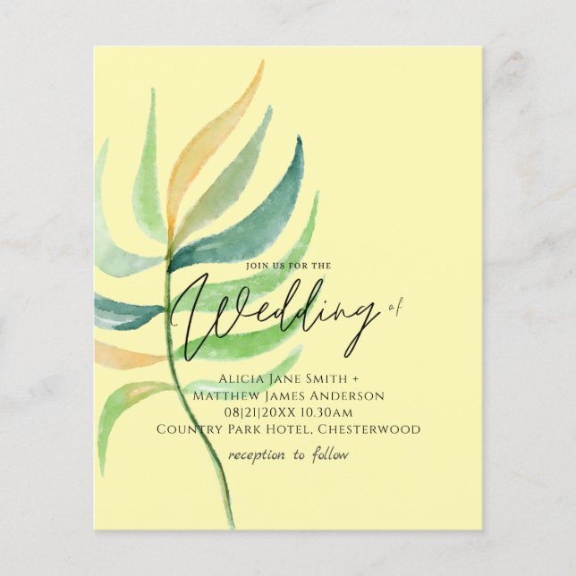 True Colours TROPICAL LEAF Budget Wedding Invites (Front)