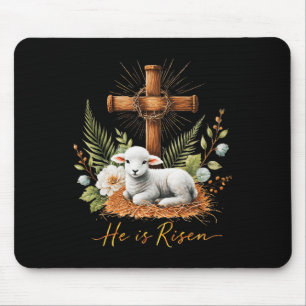 True Easter He Is Risen Lamb Crown Of Thorn Cross Mouse Pad