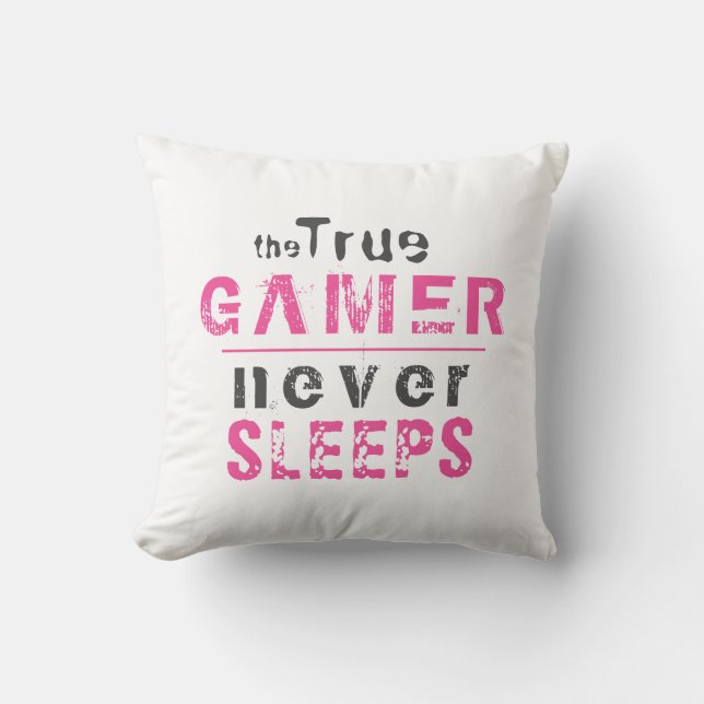 True Gamer Never Sleeps Pink Girl Gamer  Cushion (Front)