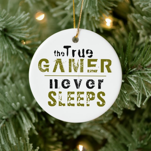 True Gamer Never Sleeps Typography Gamer  Ceramic  Tree Decoration (Tree)