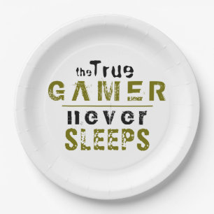 True Gamer Never Sleeps Typography Gamer Paper Plate