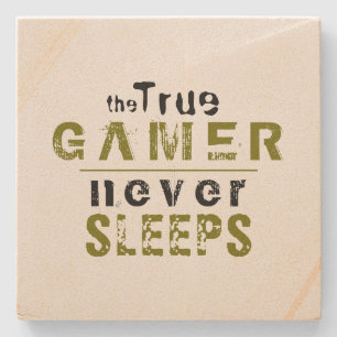 True Gamer Never Sleeps Typography Gamer   Stone Coaster
