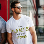 True Gamer never Sleeps Typography Gamer T-Shirt<br><div class="desc">True Gamer never Sleeps Typography Gamer T-shirt. Funny and cool gamer t-shirt for real gamers. Great t-shirt with a modern typography True Gamer never sleeps in black and green colours. This t-shirt is a perfect gift idea.</div>