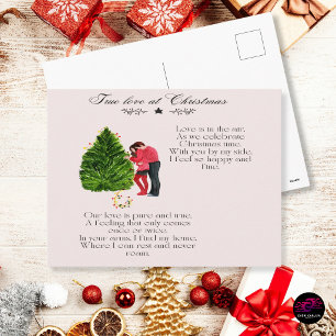 True Love at Christmas Romantic Couple Poem Holiday Postcard