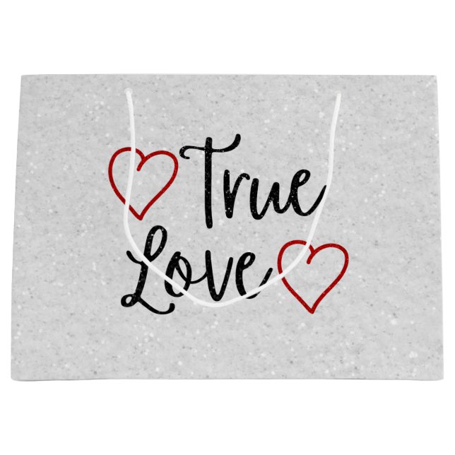 True Love Black Glitter Valentine's Large Gift Bag (Front)