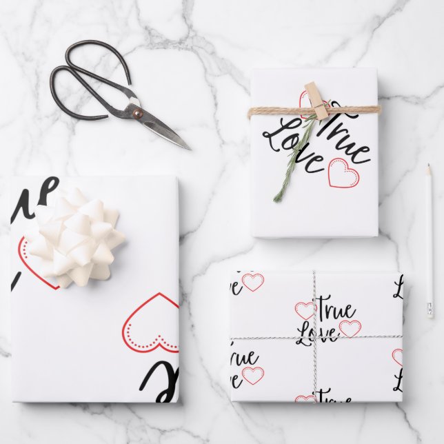 True Love Black Valentine's Wrapping Paper Sheet (Front)