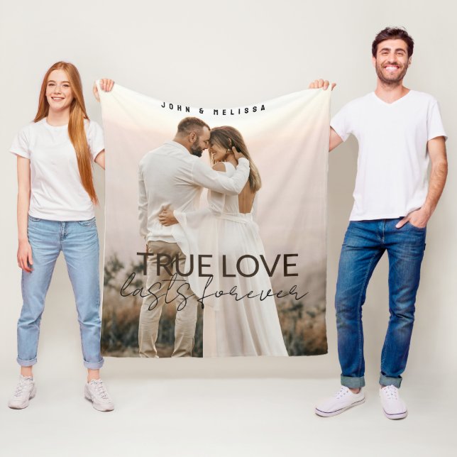 True Love Couple Family Photo Personalised Name Fleece Blanket (In Situ)