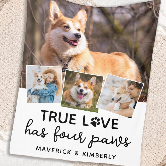 True Love Custom Pet Dog Lover 4 Photo Collage Fleece Blanket (Creator Uploaded)