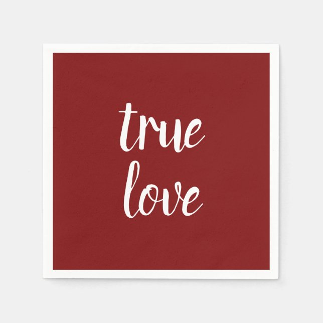 "True Love" Deep Red Paper Napkins (Front)