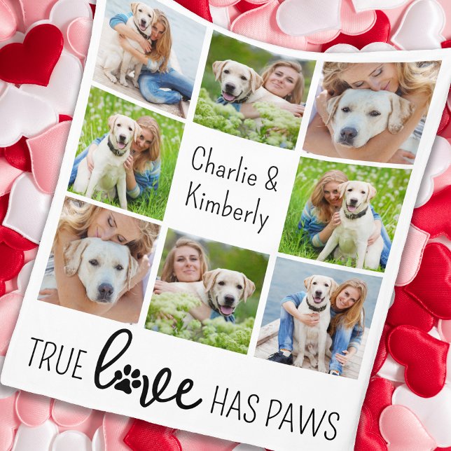 True Love Dog Lover Customised Pet 8 Photo Collage Fleece Blanket (Creator Uploaded)