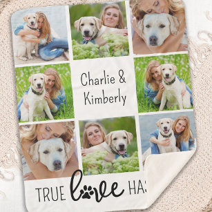 True Love Dog Lover Customised Pet 8 Photo Collage Sherpa Blanket