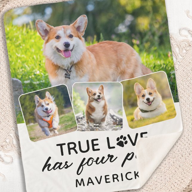 True Love Dog Lover Personalised 4 Photo Collage Sherpa Blanket (Creator Uploaded)