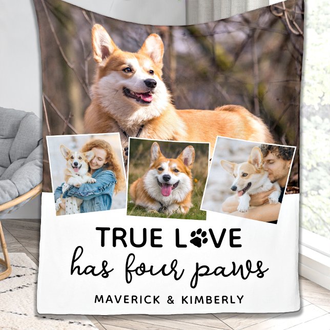 True Love Dog Lover Personalized 4 Photo Collage Fleece Blanket (Creator Uploaded)