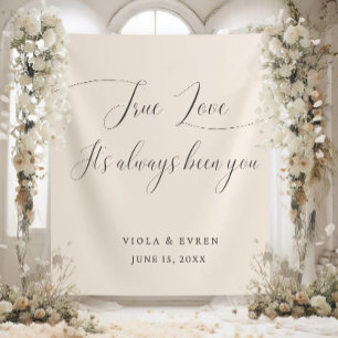 True Love Elegant Script Wedding Backdrop Banner Tapestry