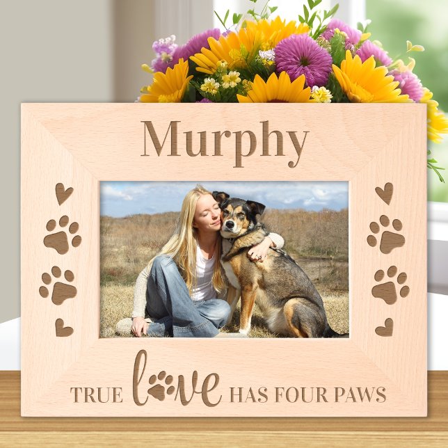 True Love has Four Paws - Personalised Dog Lover  Etched Frames (Creator Uploaded)