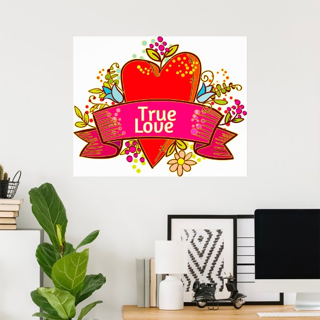 True Love Heart Ribbon with Floral Elements Poster (Creator Uploaded)