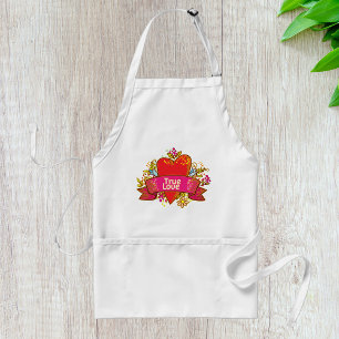 True Love Heart Ribbon with Floral Elements Standard Apron