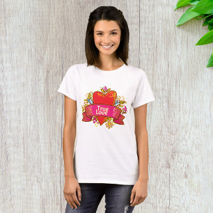True Love Heart Ribbon with Floral Elements T-Shirt