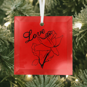 True Love Heart Roses Valentine's Day Sweetest Glass Tree Decoration