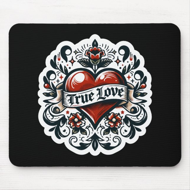 True Love Heart Tattoo Sticker Style Artistic  Mouse Pad (Front)