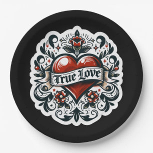 True Love Heart Tattoo Sticker Wedding Engagement  Paper Plate
